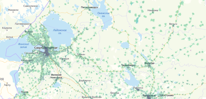 Зона покрытия МТС на карте Черкесск 